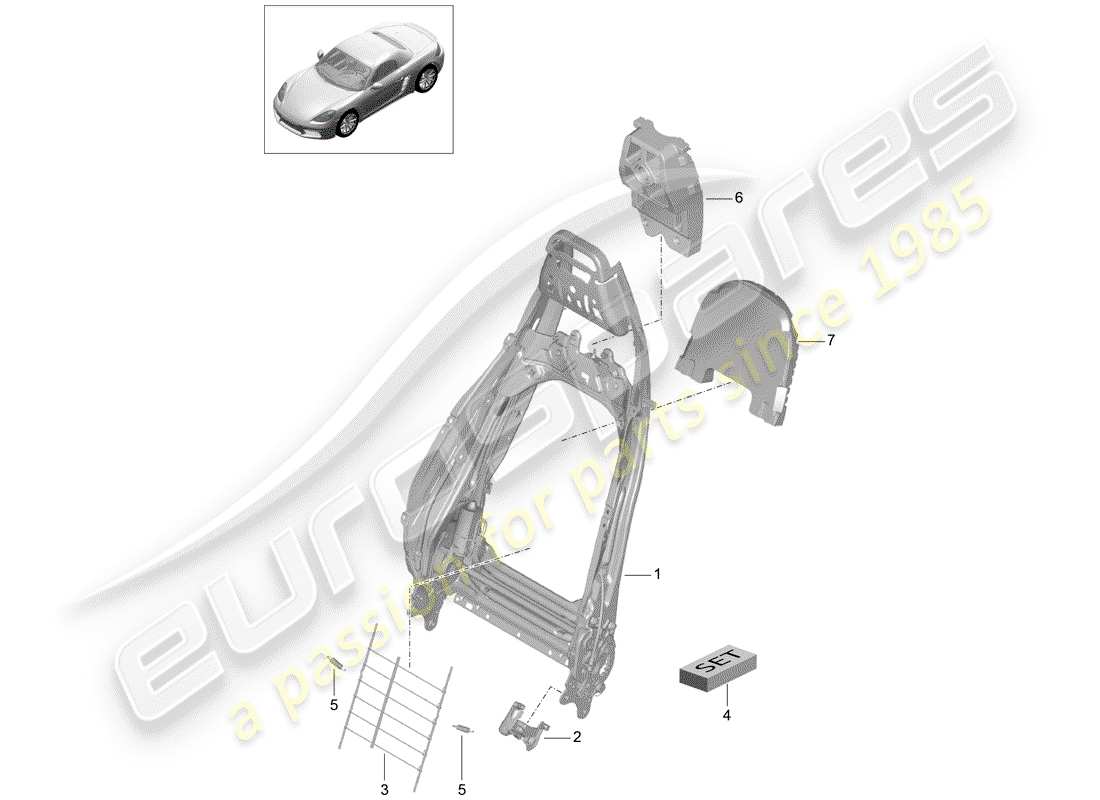 porsche 718 boxster (2020) frame - backrest part diagram