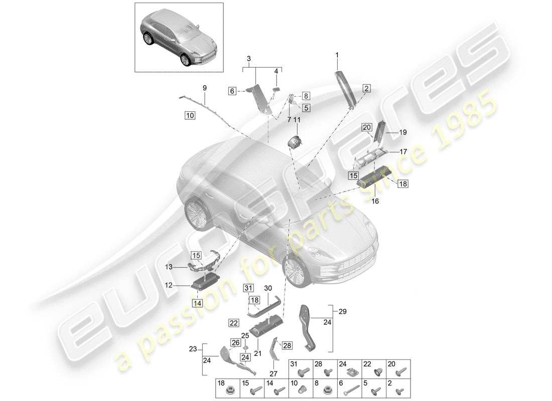 porsche macan (2019) airbag part diagram