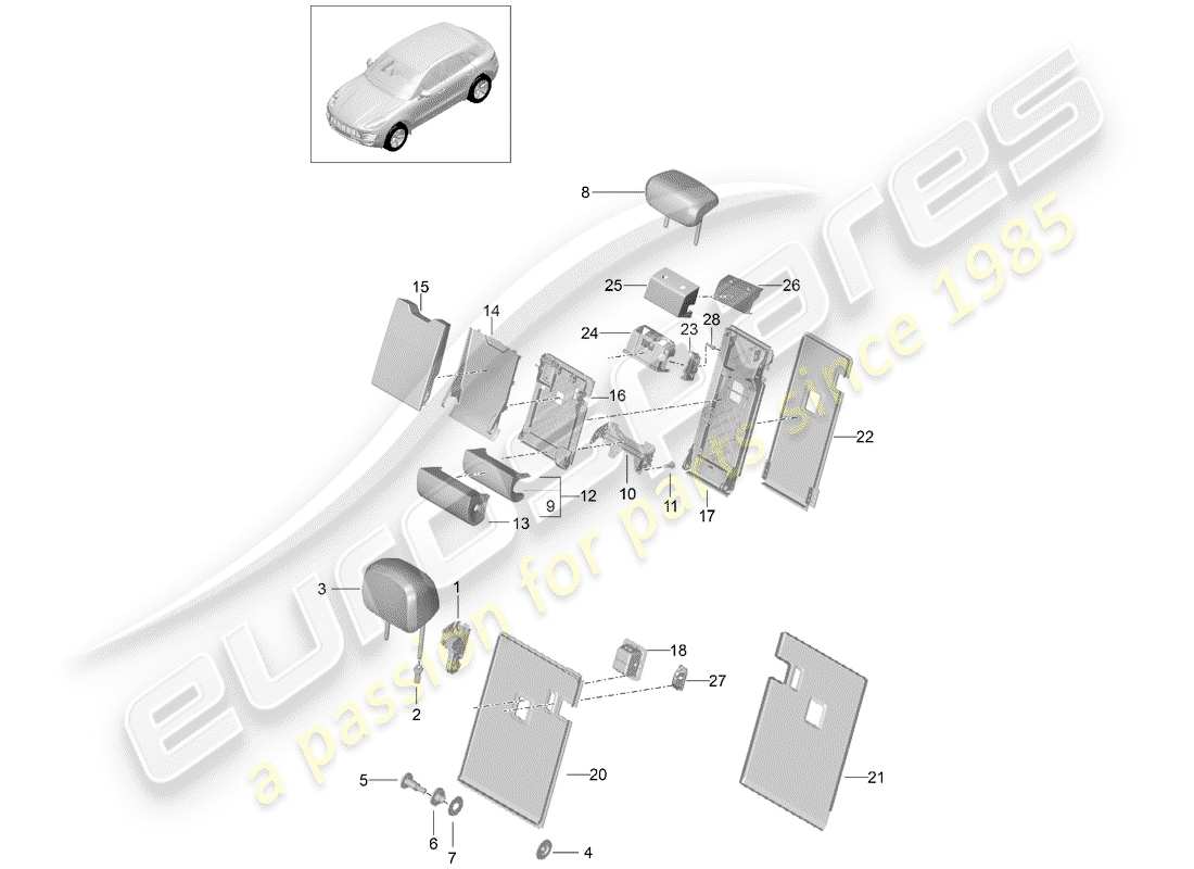 porsche macan (2014) backrest release part diagram