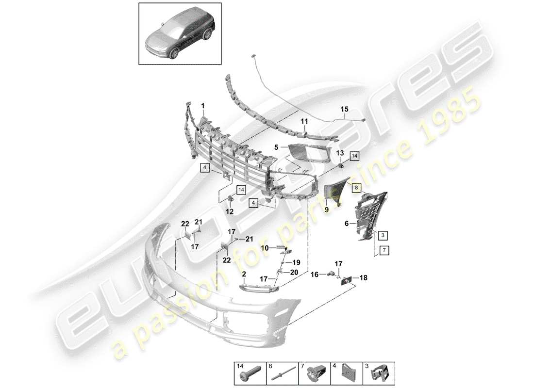 porsche cayenne e3 (2019) bumper part diagram