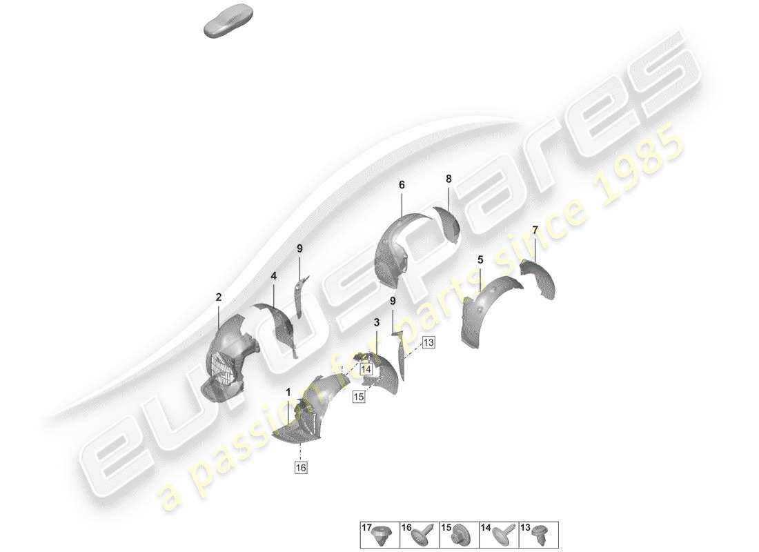 porsche 2020 wheelhouse protector part diagram