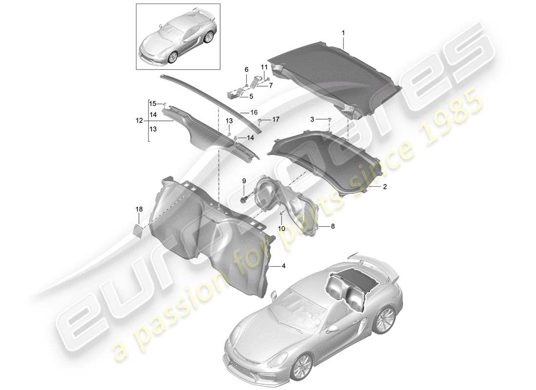 porsche cayman gt4 (2016) trims part diagram