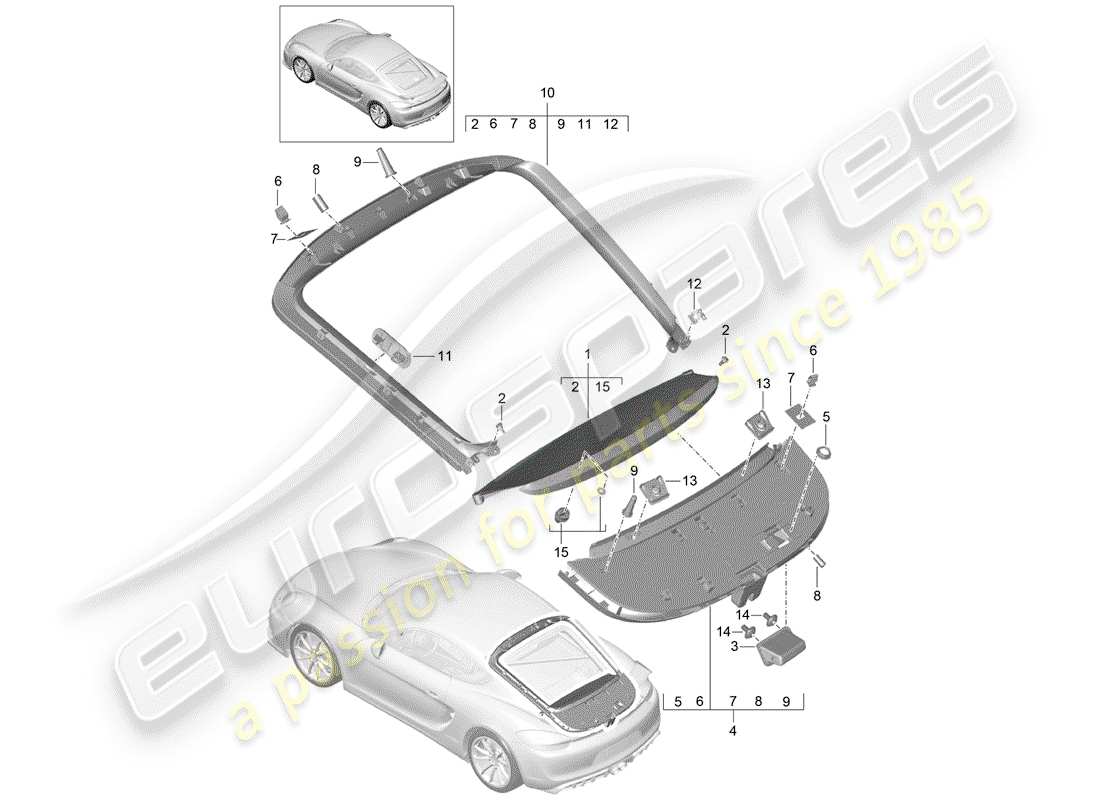 porsche cayman gt4 (2016) lining part diagram