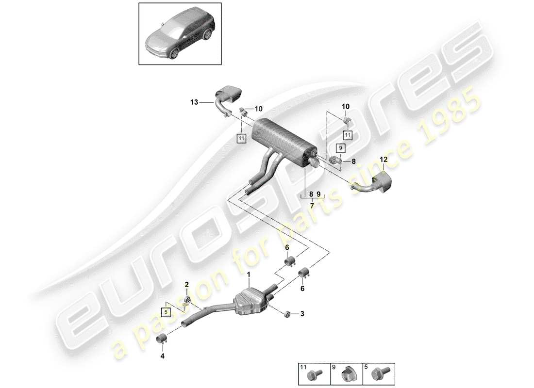 porsche cayenne e3 (2018) exhaust system part diagram