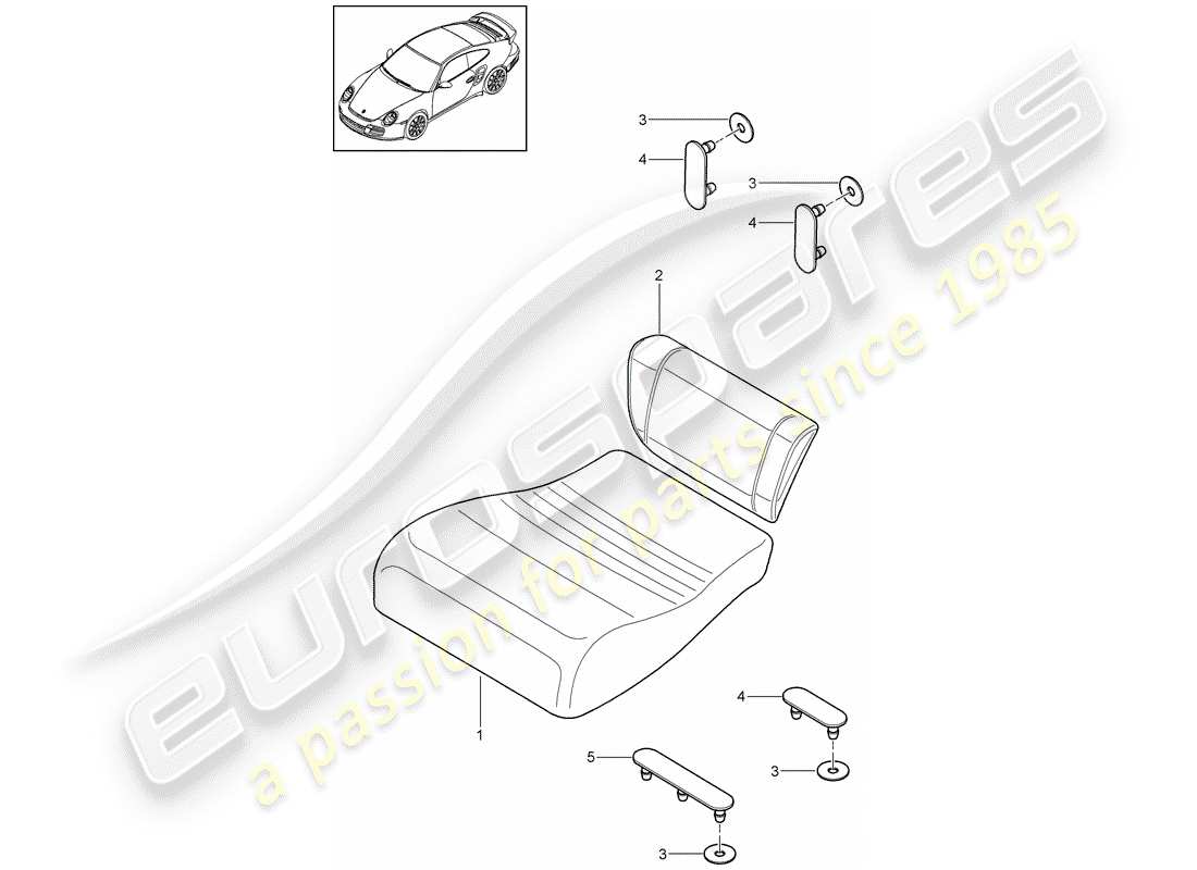 porsche 911 t/gt2rs (2012) back seat cushion part diagram