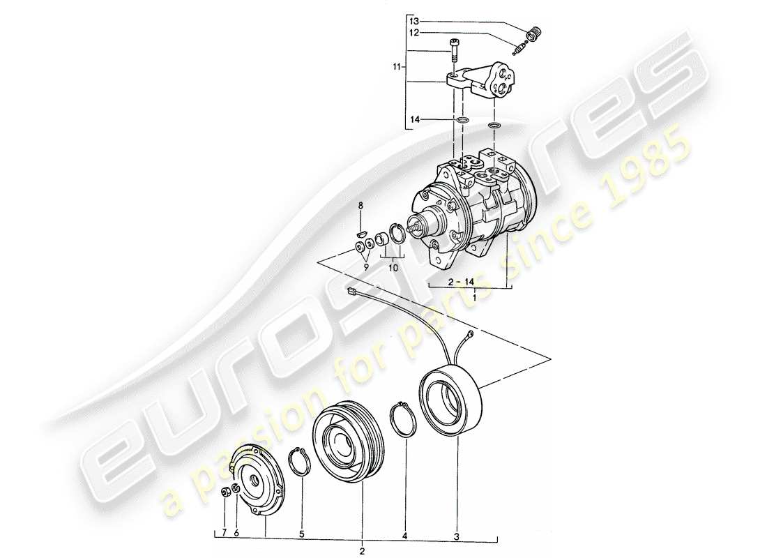 porsche 968 (1995) compressor part diagram