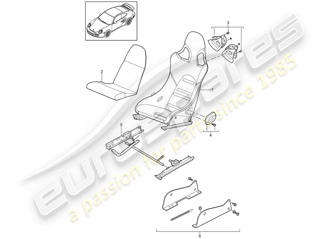 porsche 911 t/gt2rs (2013) seat part diagram