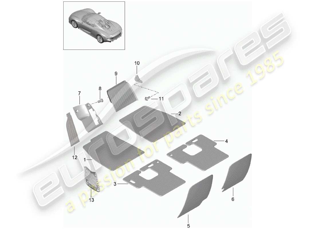 porsche 918 spyder (2015) footwell part diagram