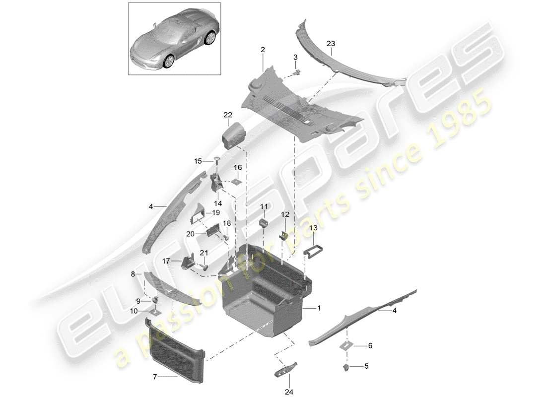 porsche boxster spyder (2016) luggage compartment part diagram