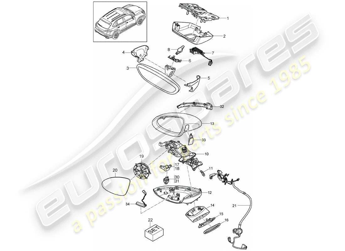 porsche cayenne e2 (2011) rear-view mirror part diagram