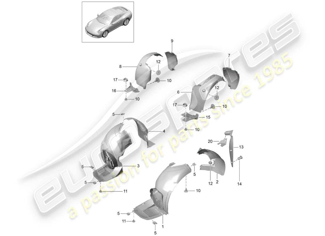 porsche 991 gen. 2 (2017) wheelhouse protector part diagram