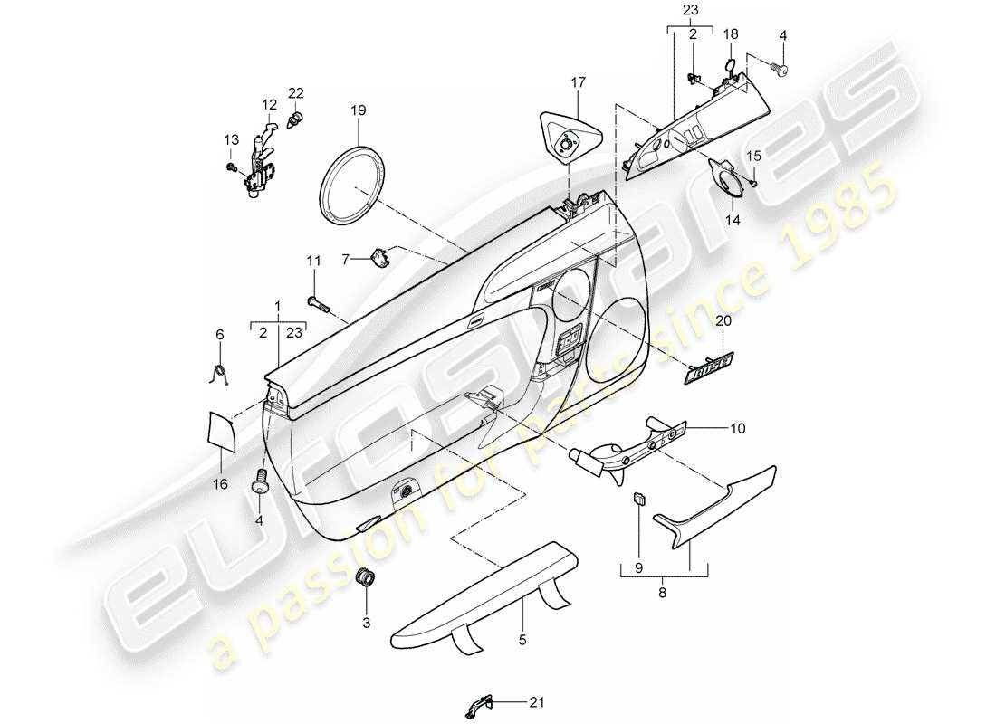 porsche boxster 987 (2005) door panel part diagram