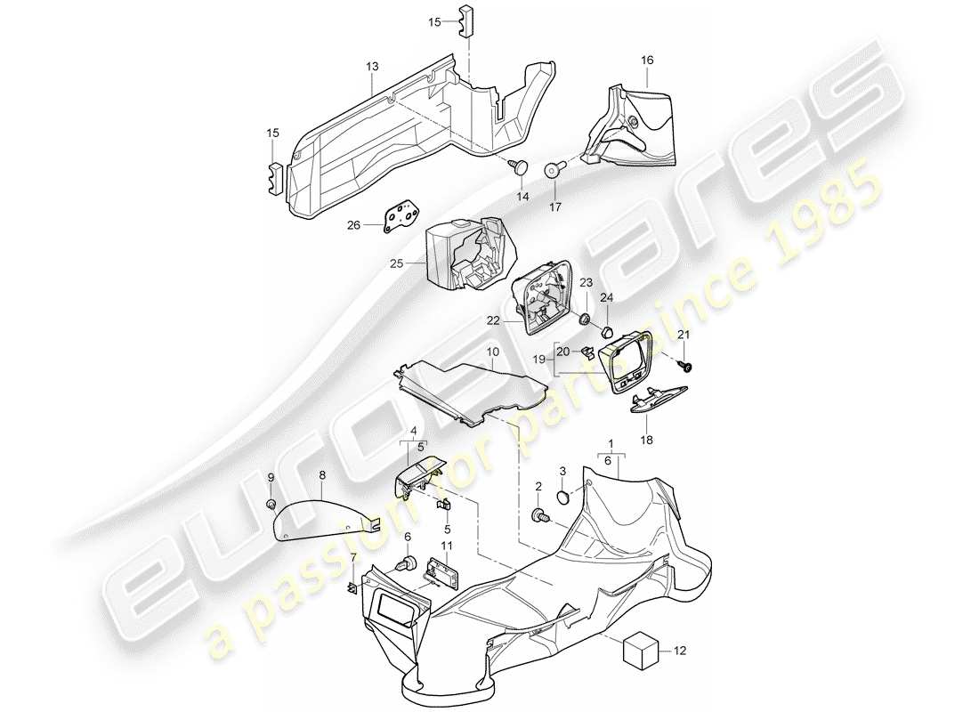 porsche boxster 987 (2005) luggage compartment part diagram