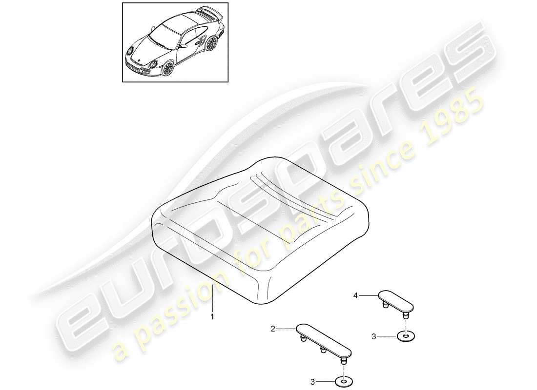 porsche 911 t/gt2rs (2011) back seat cushion part diagram