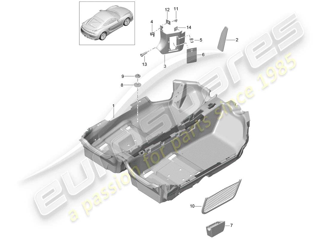 porsche cayman gt4 (2016) floor cover part diagram