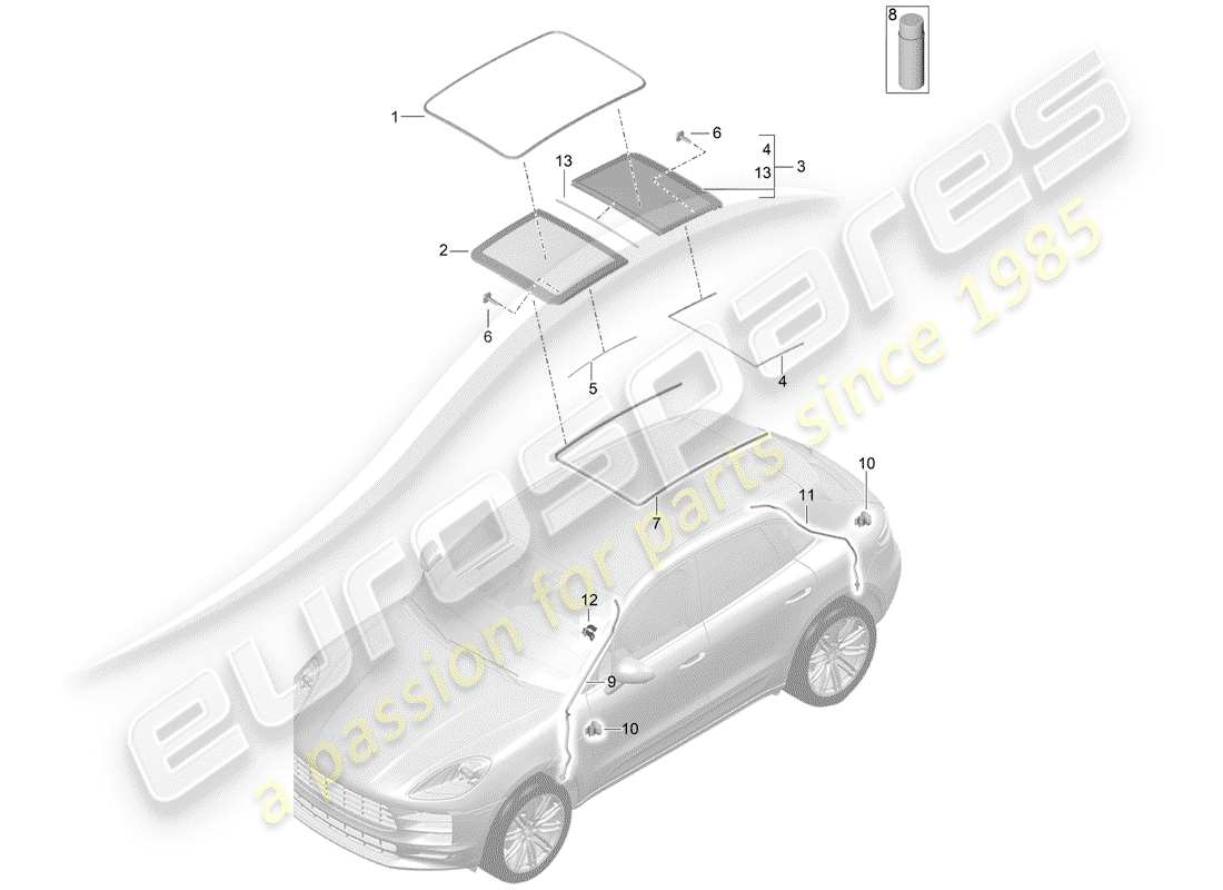 porsche macan (2019) glass roof part diagram