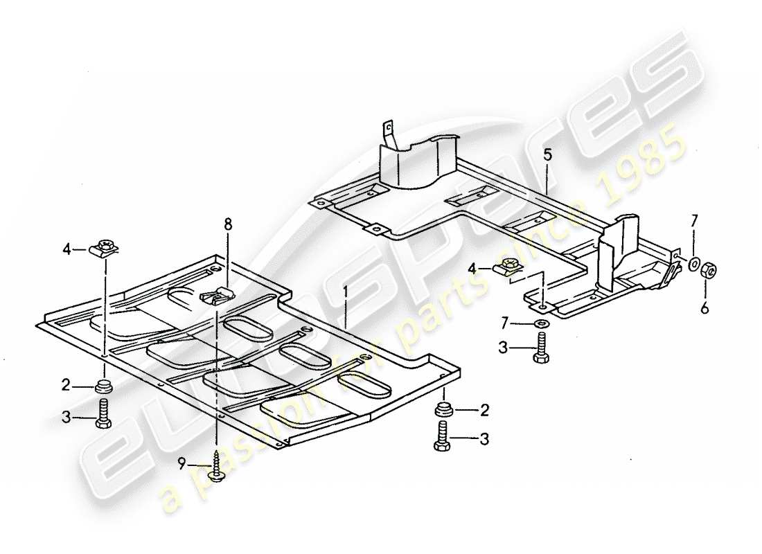 porsche 968 (1992) underside protection part diagram