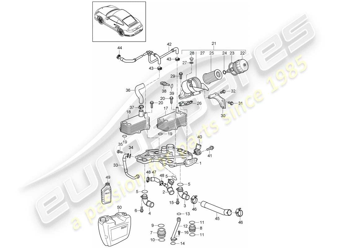 porsche 911 t/gt2rs (2013) oil filter part diagram