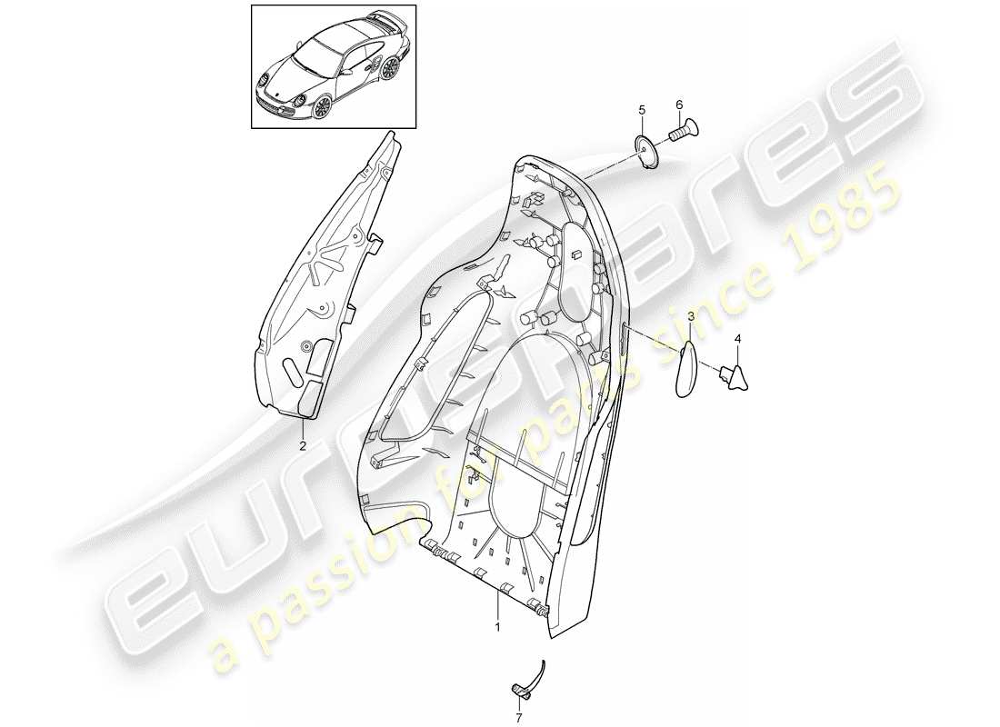 porsche 911 t/gt2rs (2011) backrest shell part diagram