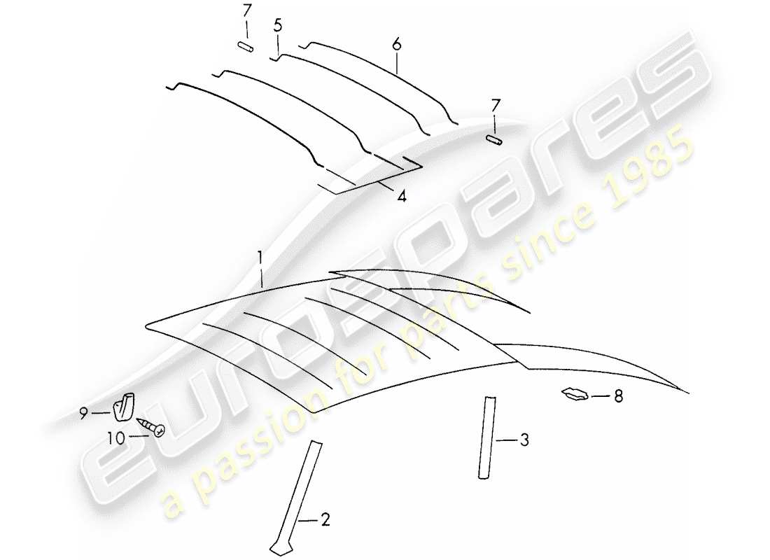 porsche 911 (1970) interior equipment - roof part diagram