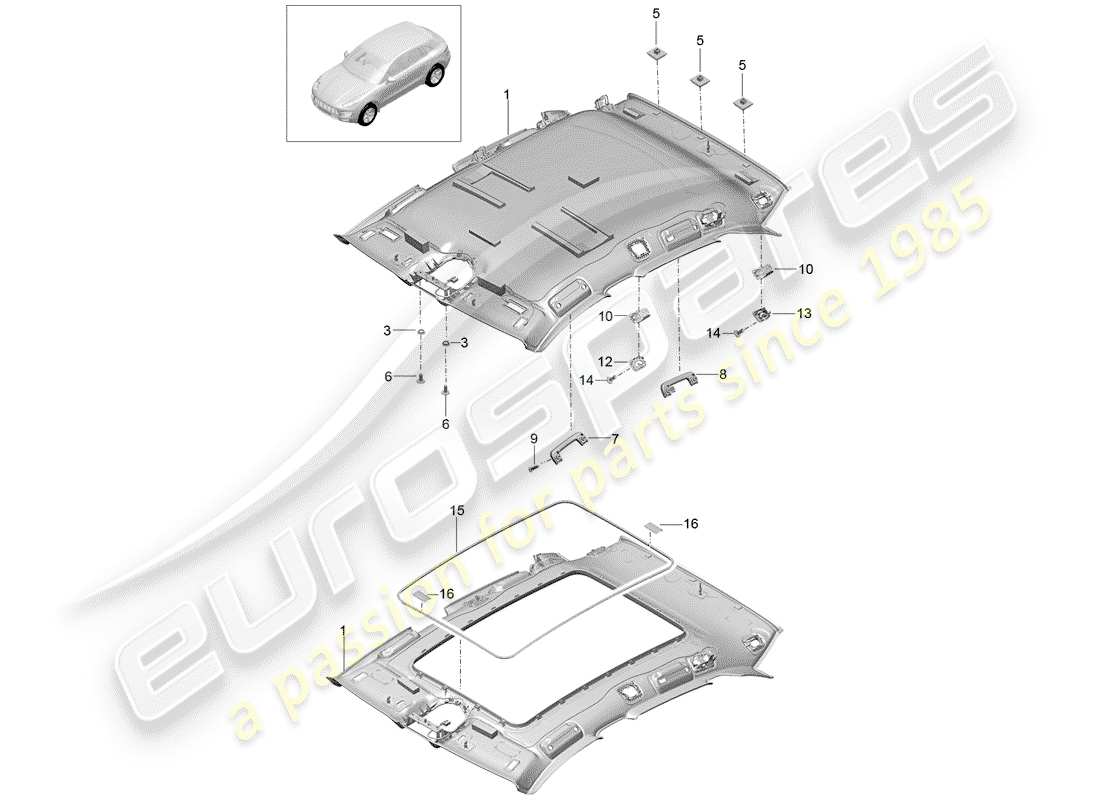 porsche macan (2015) roof trim panel part diagram