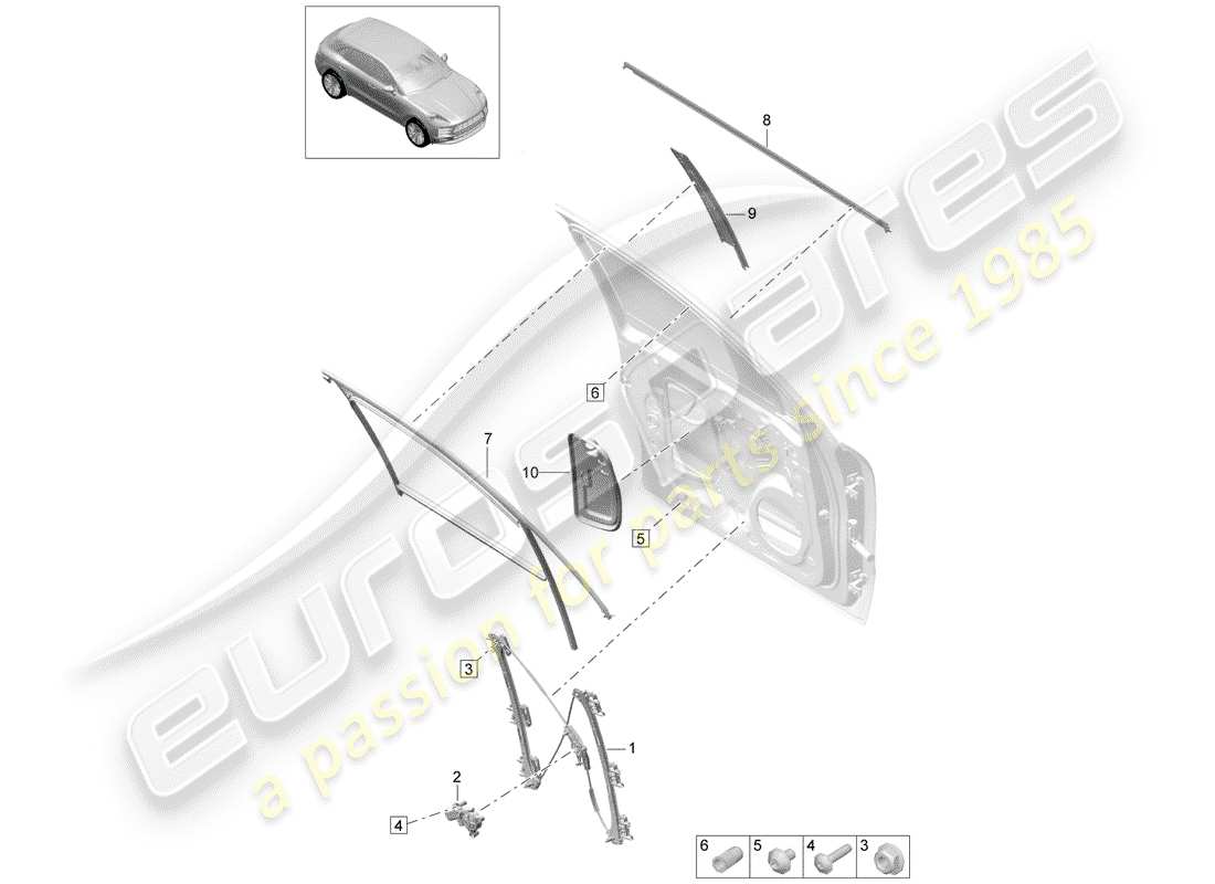 porsche macan (2019) window regulator part diagram