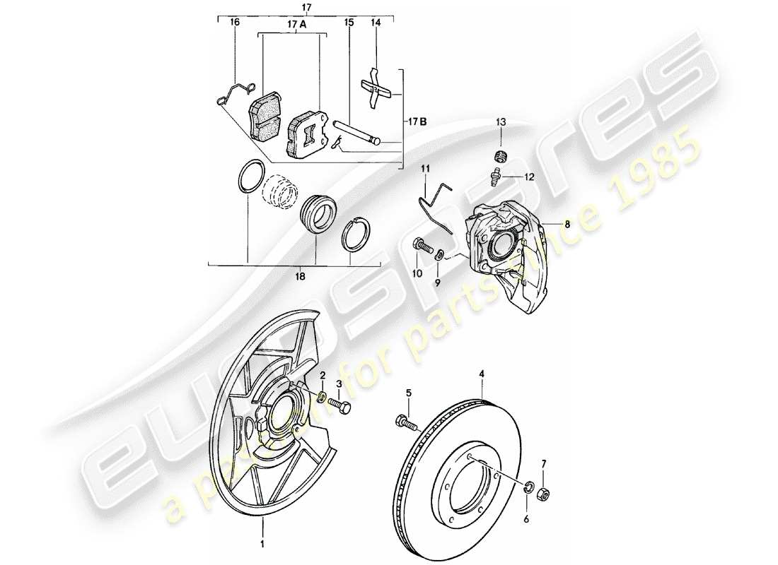 porsche 924 (1985) disc brakes - front axle part diagram