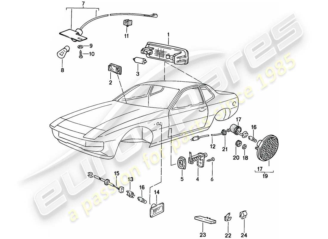 porsche 924s (1988) interior light - turn signal repeater part diagram