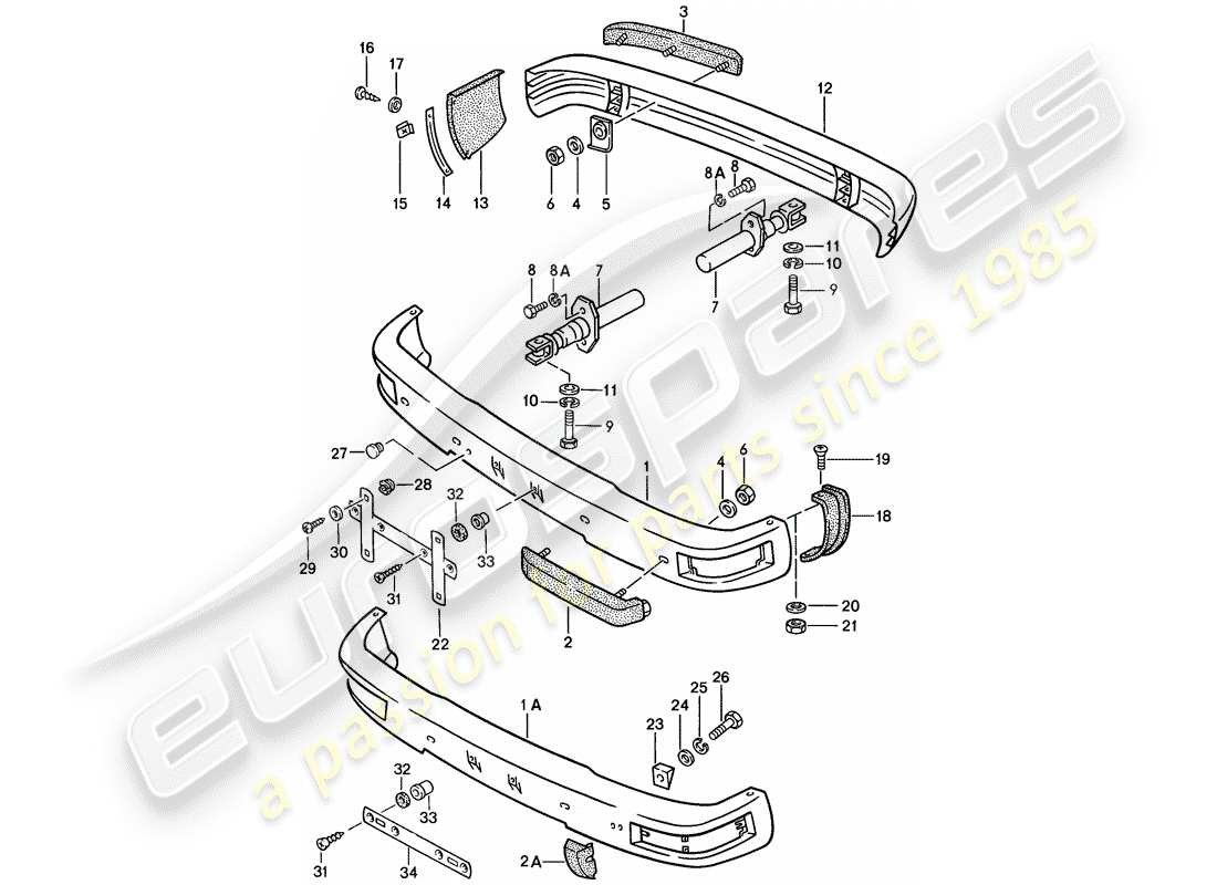 porsche 924s (1986) bumper - with: - buffer part diagram