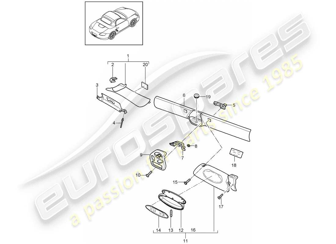 porsche boxster 987 (2006) windshield frame part diagram