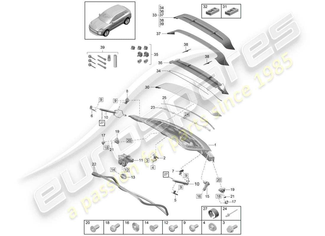 porsche macan (2019) rear trunk lid part diagram