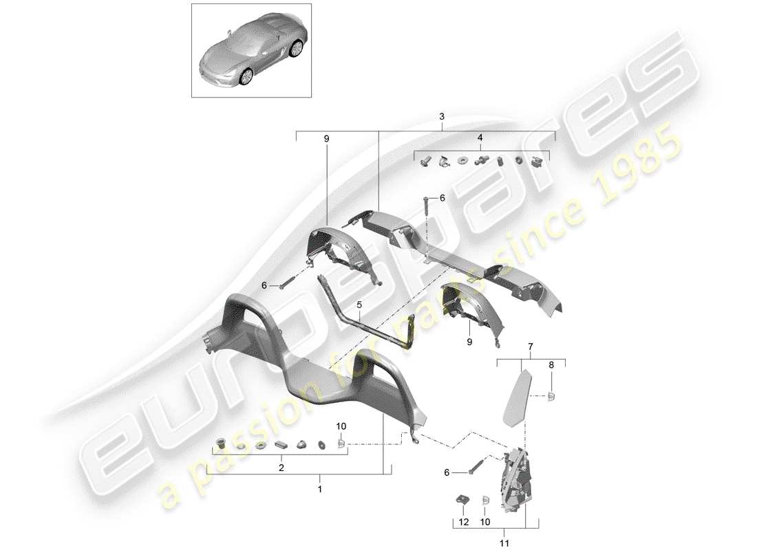 porsche boxster spyder (2016) trims part diagram