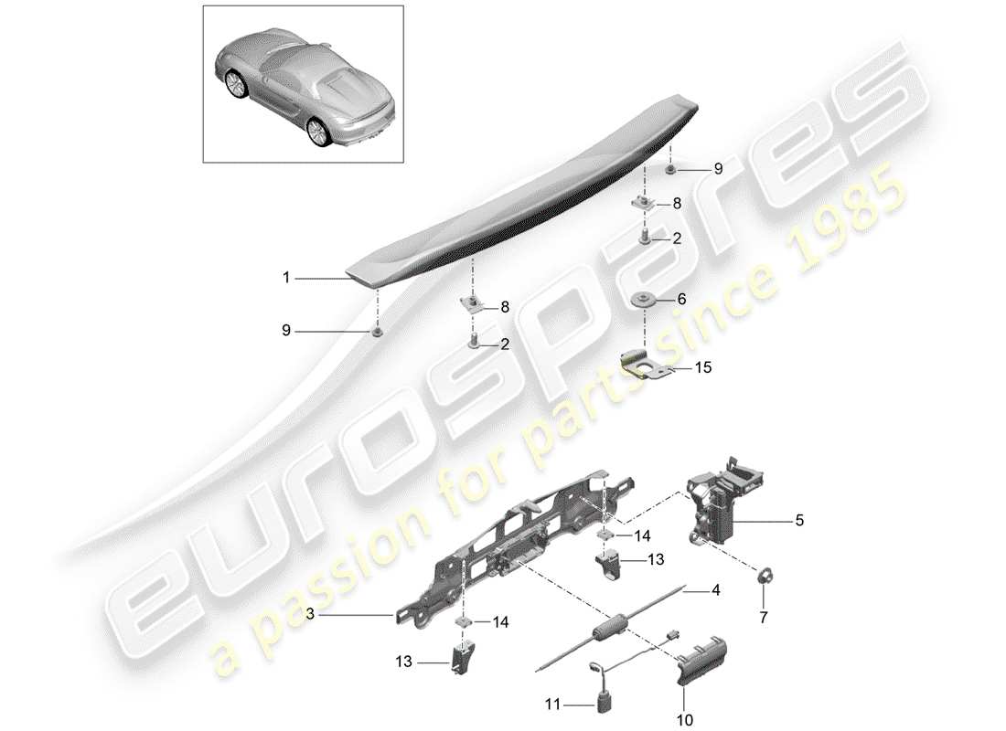 porsche boxster spyder (2016) rear spoiler part diagram