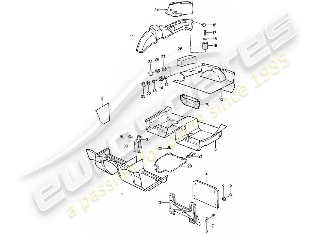 porsche 944 (1986) trims part diagram