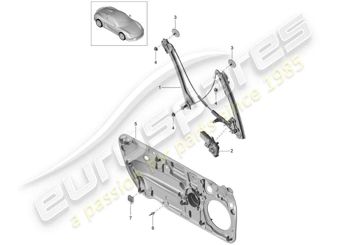 porsche boxster spyder (2016) window regulator part diagram