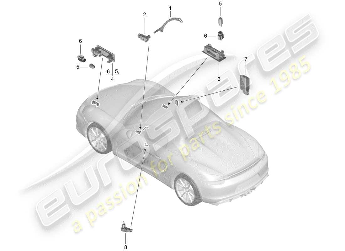 porsche boxster spyder (2016) interior lights part diagram