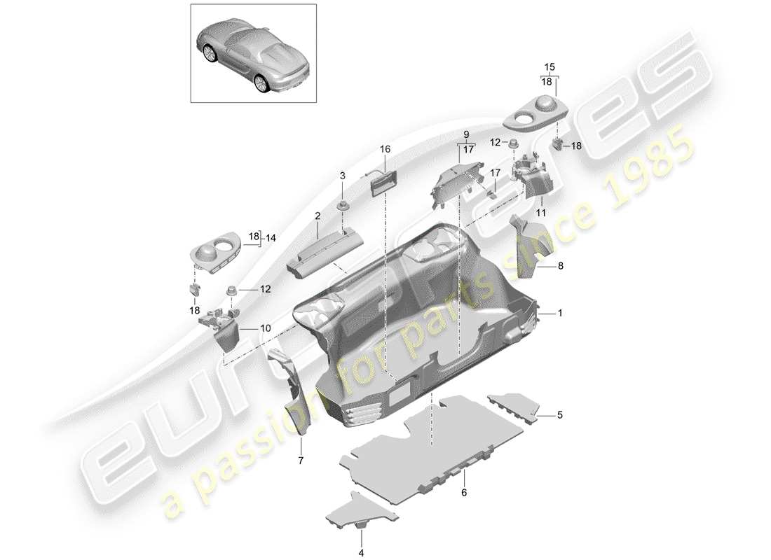 porsche boxster spyder (2016) luggage compartment part diagram