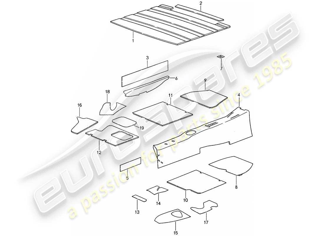 porsche 959 (1988) body shell - sound proofing 2 part diagram