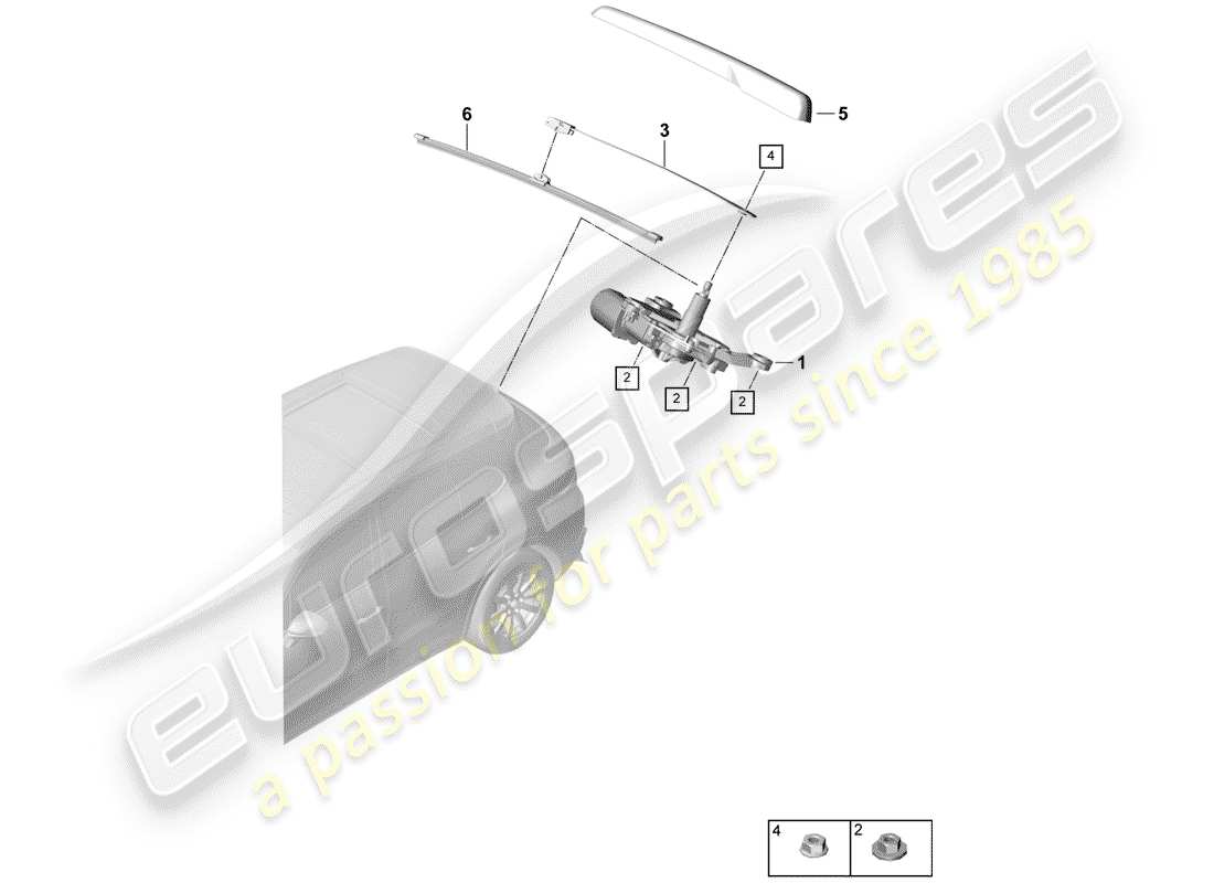 porsche cayenne e3 (2018) rear window wiper part diagram