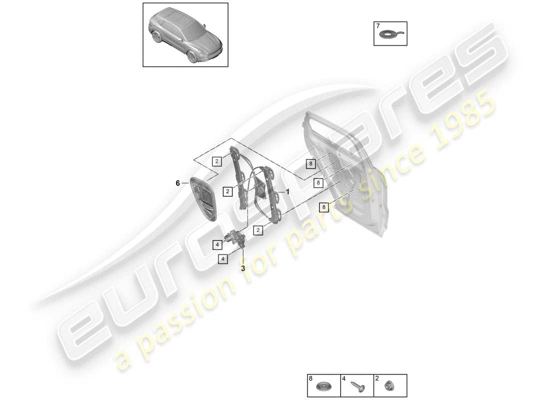 porsche cayenne e3 (2020) window regulator part diagram