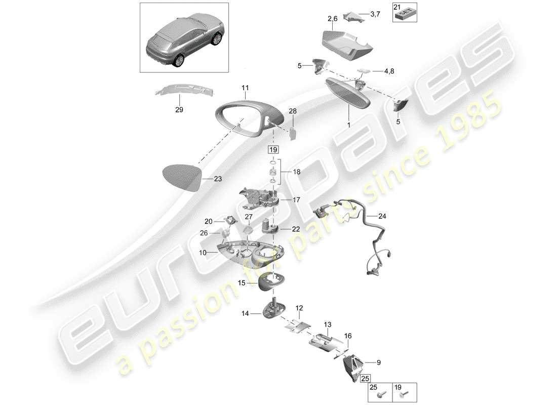 porsche macan (2019) rear view mirror part diagram