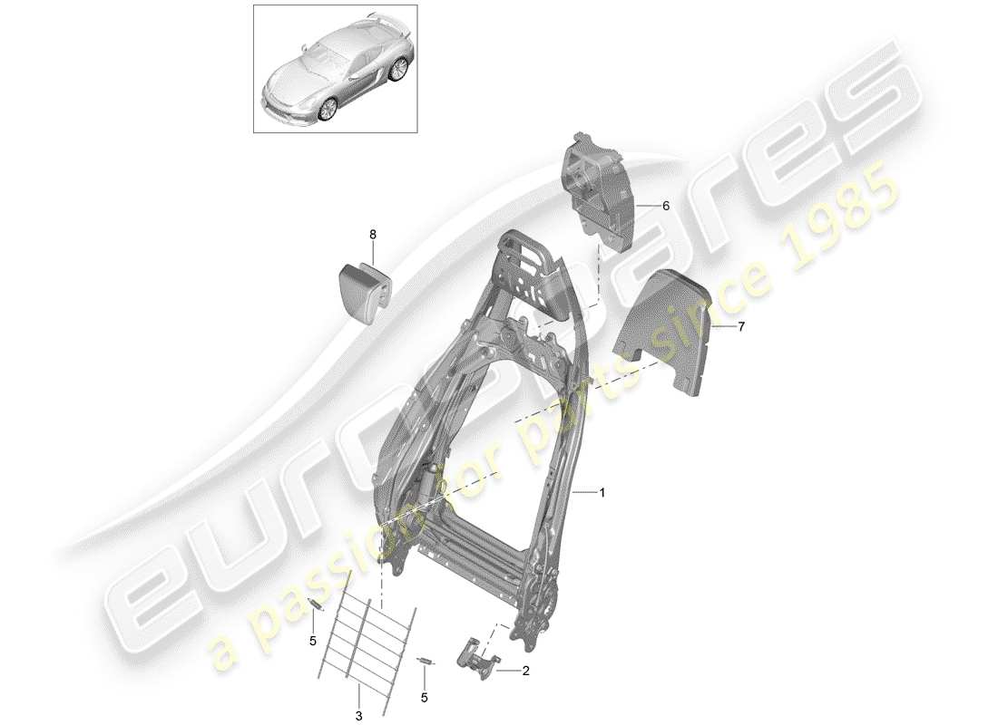 porsche cayman gt4 (2016) backrest frame part diagram