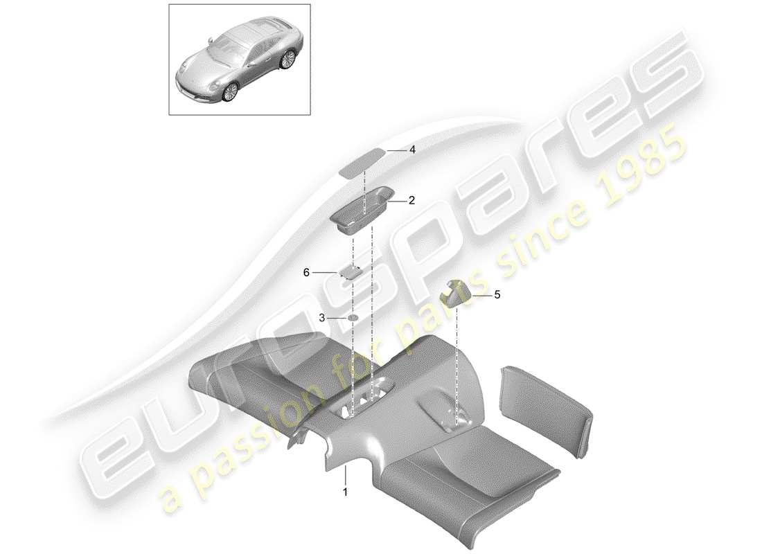 porsche 991 gen. 2 (2018) back seat cushion part diagram