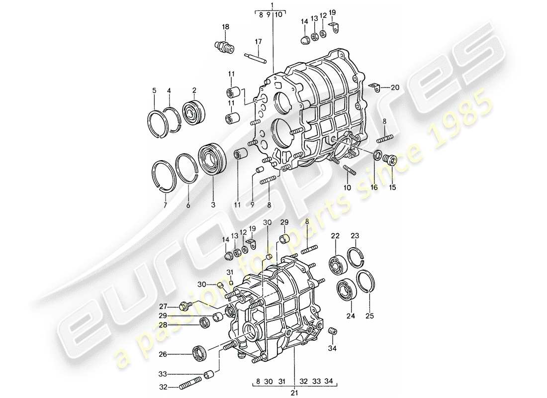 porsche 959 (1988) gear housing - transmission cover part diagram