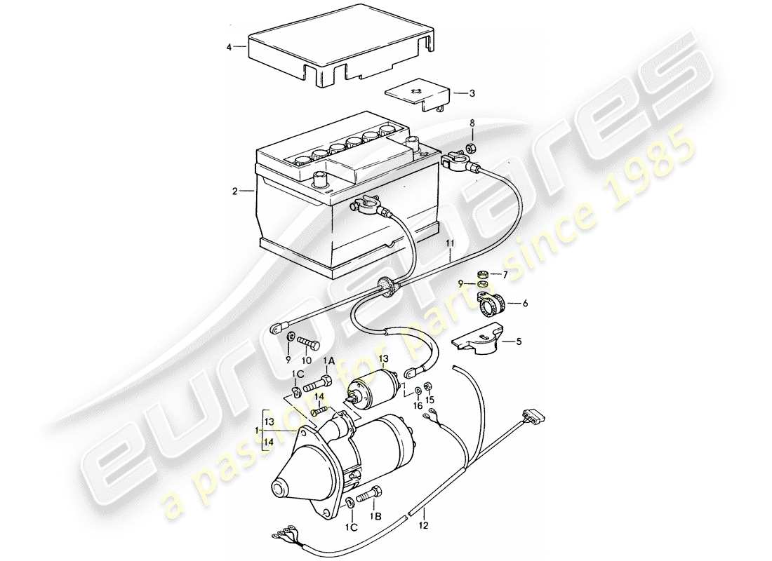 porsche 924s (1986) starter - battery - wiring harnesses part diagram