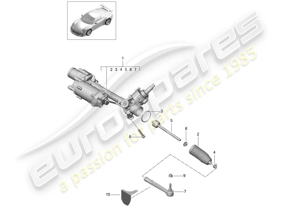 porsche 991r/gt3/rs (2020) steering gear part diagram