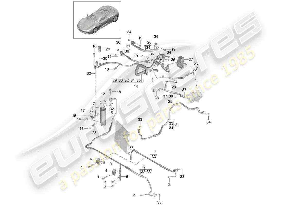 porsche 918 spyder (2015) refrigerant circuit part diagram