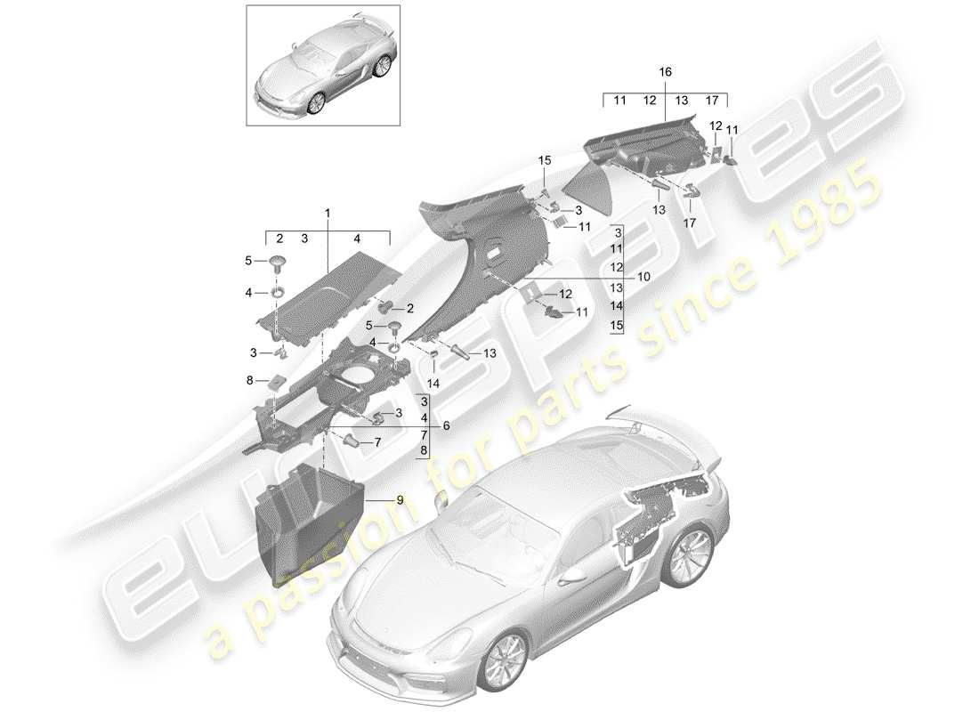 porsche cayman gt4 (2016) trims part diagram