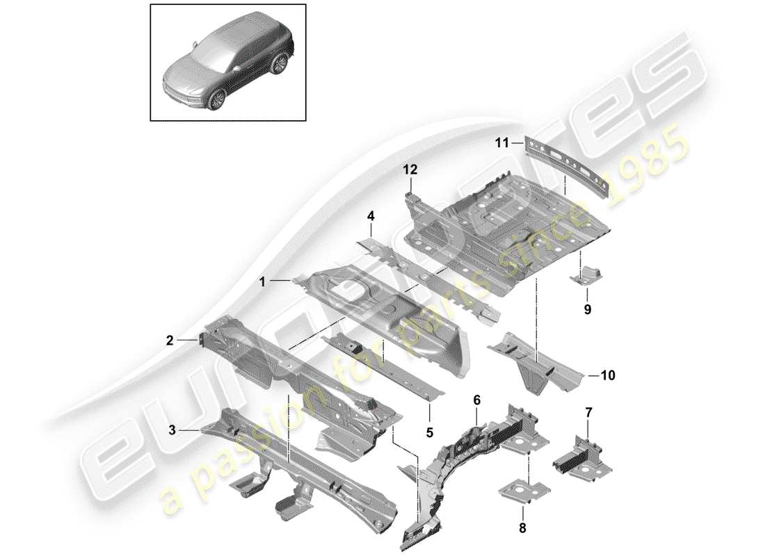 porsche cayenne e3 (2019) floor plates part diagram