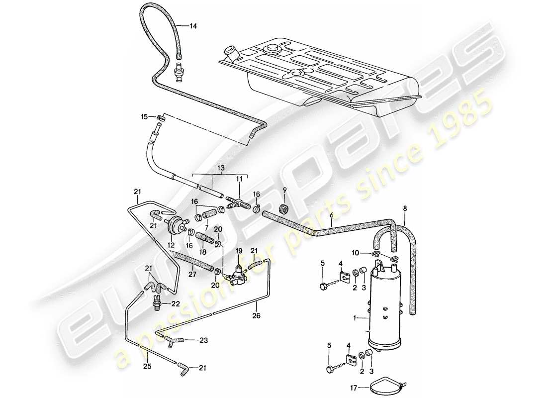 porsche 924s (1986) evaporative emission canister - tank ventilation part diagram